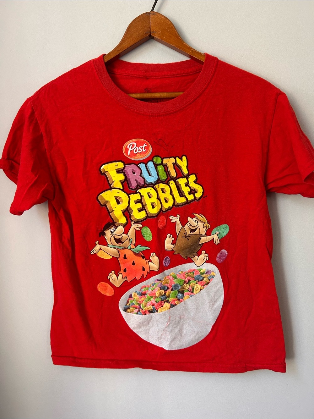 Post Fruity Pebbles Flintstones Fred & Barney Rubble Cereal Tee LG (10/12)